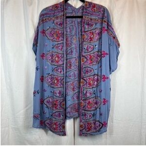 Socialite floral embroidered multicolor Open front Kimono cardigan boho